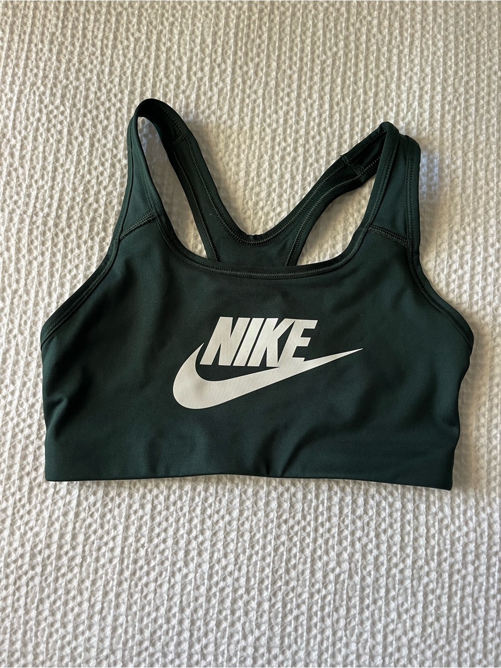Nike Forest Green Racerback Sports Bra with White Swoosh
